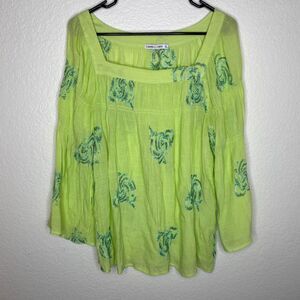 Anthropologie fig & flower square neck embroidered blouse top summer flowy XL